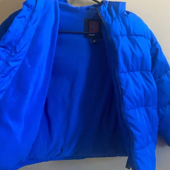 Swiss Tech Boys Puffer Jacket size 8 Medium vibrant blue zip up hooded - Picture 4 of 6